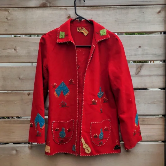 Handmade embroidered vintage wool blazer from Mexico. 40s/50s - Picture 1 of 10